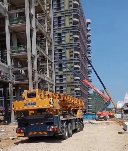 中電四公司初村威高利彤疫苗廠房建設，吊車作業(yè)中